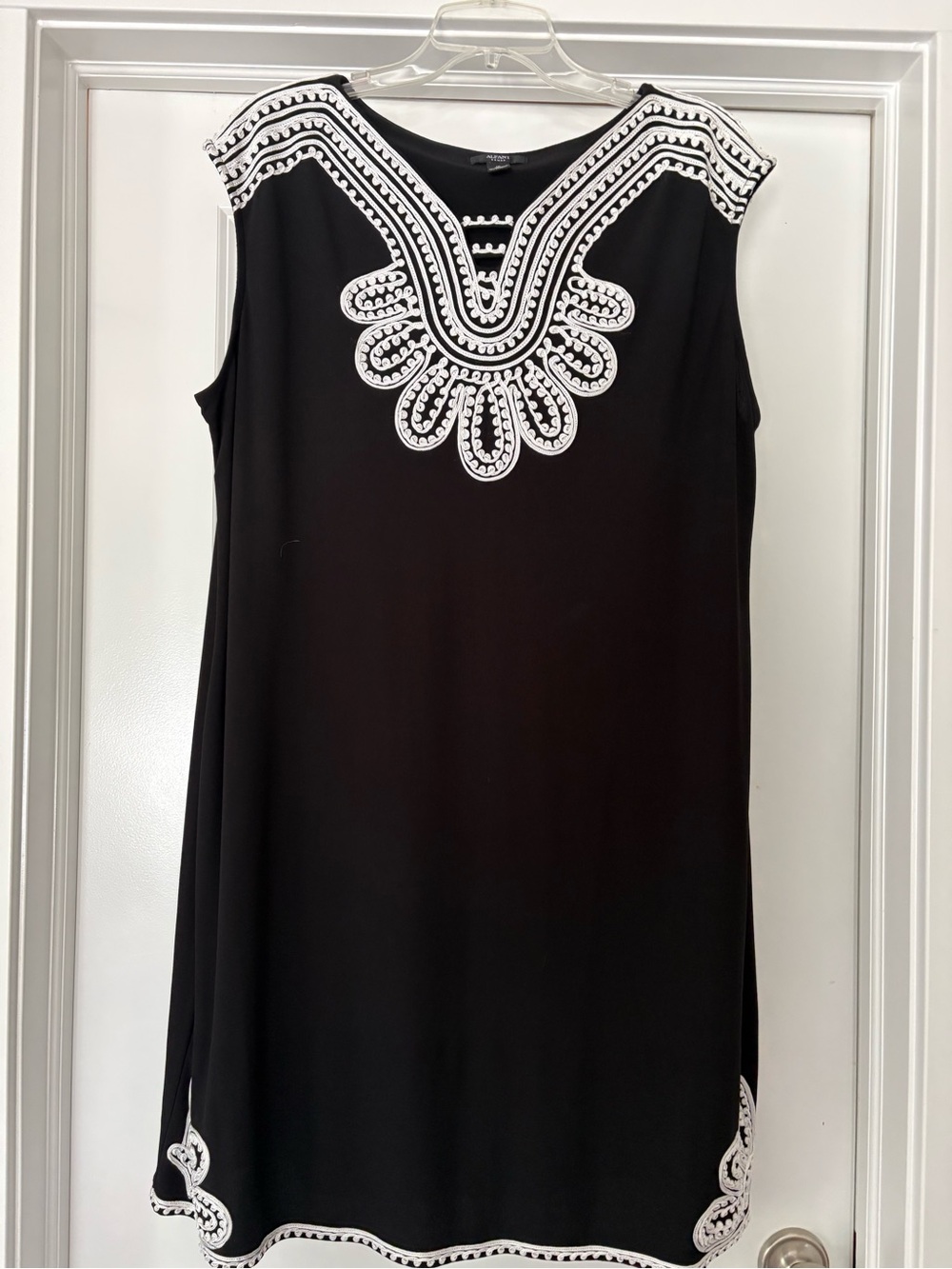 Alfani Black Tunic with White Embroidered Neckline